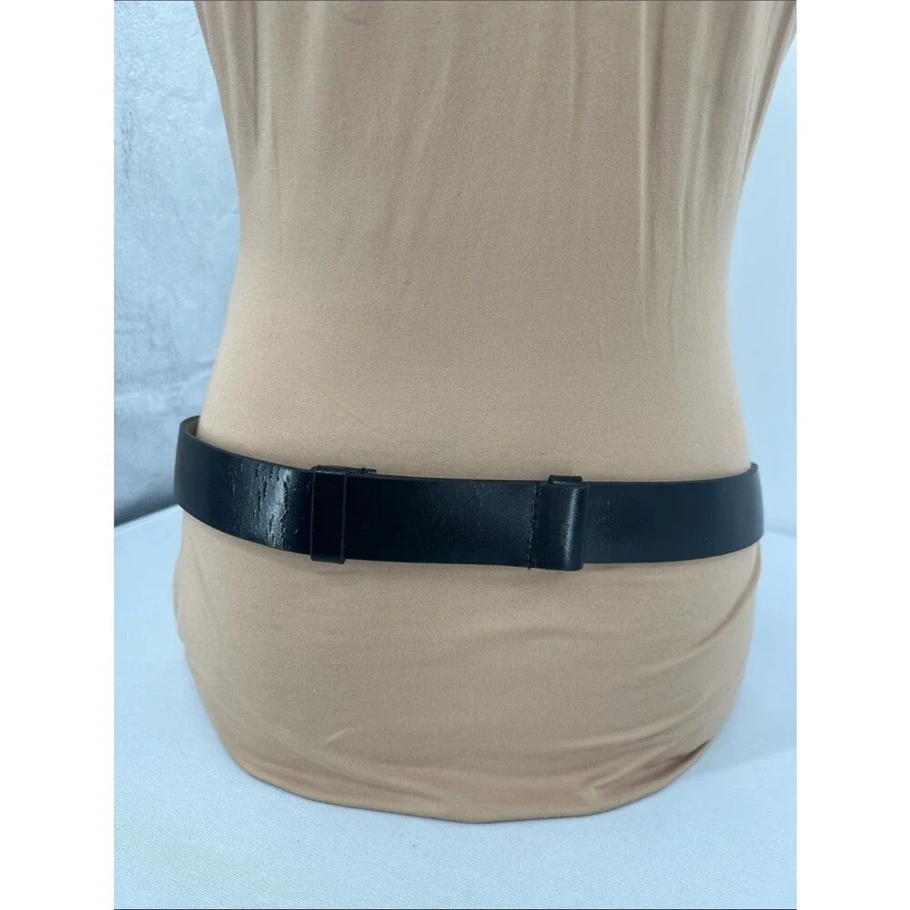 Chico's Black Waist Belt with Mixed Metal Hammered Buckle